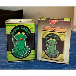 Vintage J.S.N.Y. Think Green! Tin Metal Frog Coin Bank NOS in Box 37B
